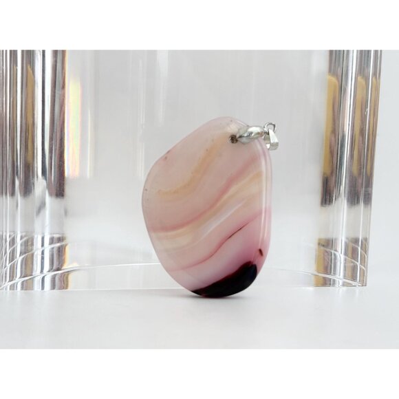 Apricot Polished Banded Agate Crystal Free-Form Sterling Silver Vintage Pendant - Picture 9 of 12